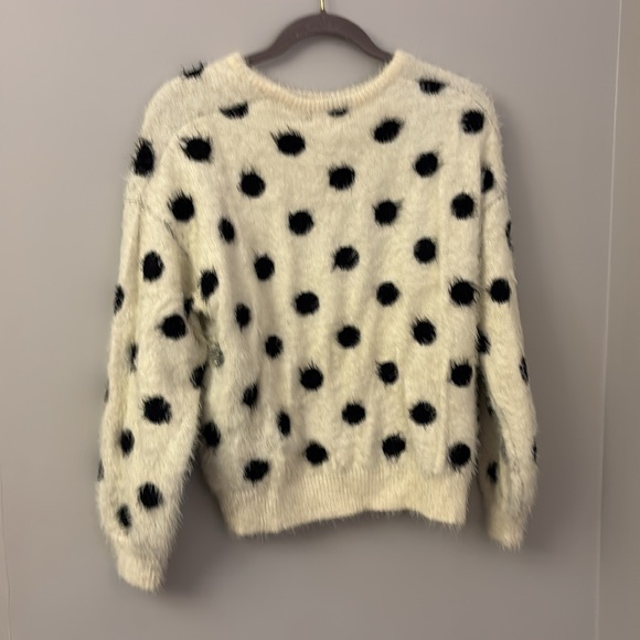 💜Wednesday’s Girl Jumper In Fluffy Spot Knit For Women Cream Black Spot size L - Picture 7 of 10